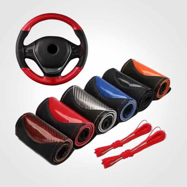 Non-Slip Leather Hand-Stitched Steering Wheel Cover